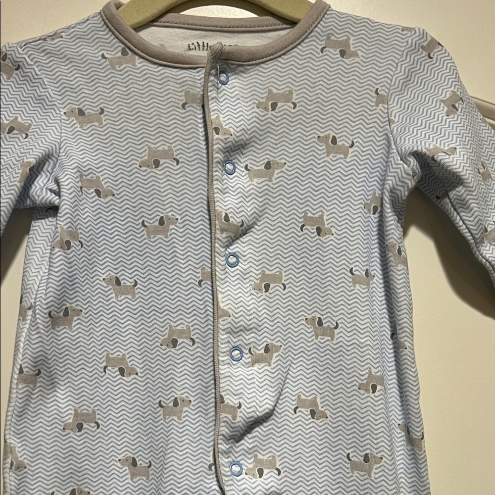 Little Me | (3M) Soft Blue Baby One-Piece Footed Sleeper with Puppy Accents - Picture 5 of 6